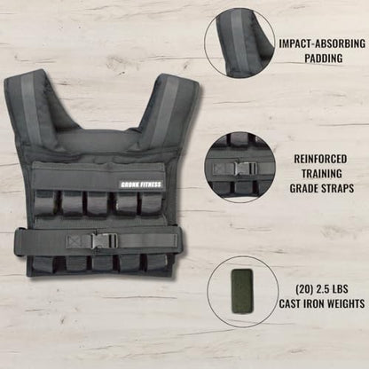 Gronk Fitness Weighted Vest | Heavy Duty Workout Vest for Men & Women | Adjustable Weight Vest for Strength Training, Calisthenics, Functional Fitness, Running & Conditioning - size: 45 LBS