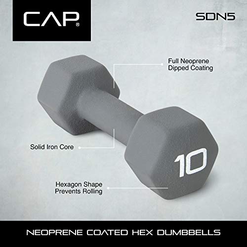 CAP Barbell CAP Barbell Neoprene Coated Dumbbells - color: Grey, size: 10 lb