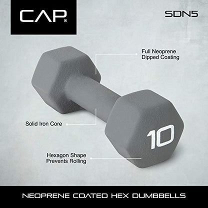 CAP Barbell CAP Barbell Neoprene Coated Dumbbells - color: Grey, size: 10 lb