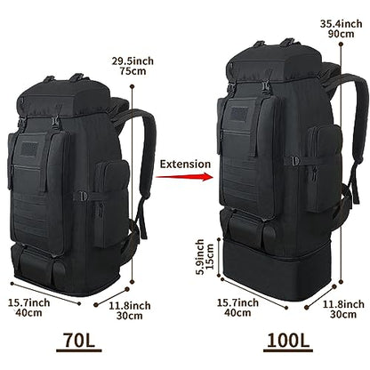 Hiking Backpack, 100L Large Camping Backpack, Expandable Waterproof MOLLE Rucksack, Outdoor Sport Travel Daypack Military Tactical Back pack for Men Women (Black) - color: 100l Black