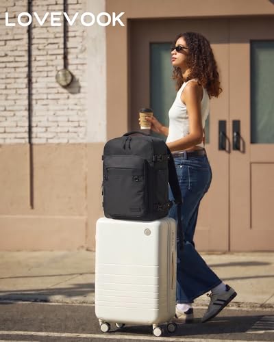 LOVEVOOK 40L Carry on Backpack, Large 17 Inch Travel Backpack for Women Men, Personal Item Bag Airline Approved with 3 Packing Cubes, Hiking Backpack Waterproof Weekender Essentials Casual Daypack - color: Black, size: 40L-4PCS