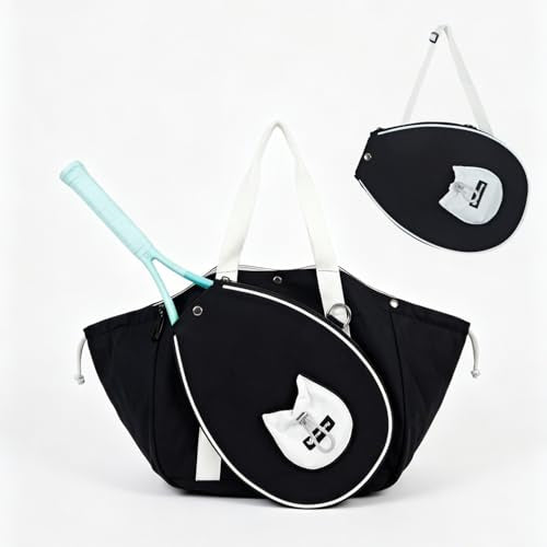 Smartway Pickleball Tote Bag for Women with Detachable Racket Sleeve - color: Black