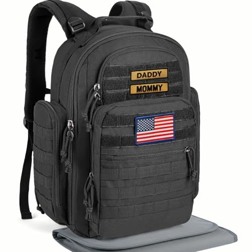 SHARKMOUTH Dad Diaper Bag Military - Large Baby Diaper Backpack with Changing Pad for Travel Camping Trips Park - Newborn Baby Shower Gifts Black - color: Black W/ Changing Pad