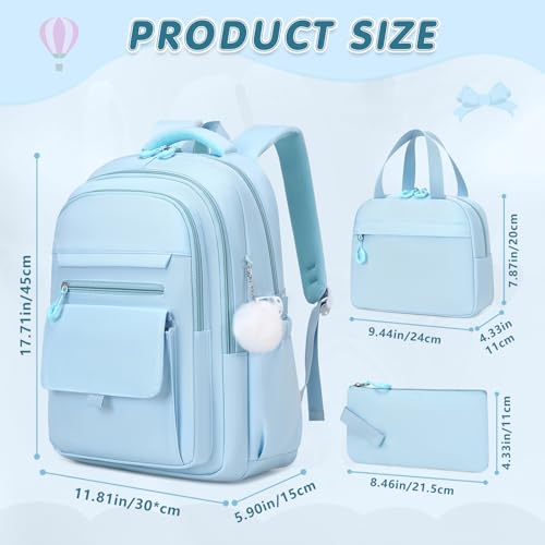 GeeWin Backpacks for Girls, Girls Backpack with Lunch Box & Pencil Case Set, 17 Inch Waterproof Girl Bookbag with Lots of Pockets for Kids, Teens, Elementary Middle High College School Student (Blue) - color: Blue