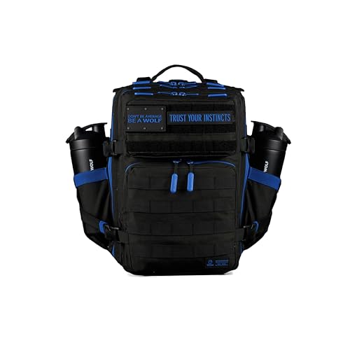 WOLFpak 35L Athletic Gym Backpack - Durable 1000D Waterproof Oxford Material with MOLLE Webbing, Laptop Pocket & Dual Cup Holders, Durable Fitness/Travel/Military Daypack (Blue Wolf) - color: Blue Wolf