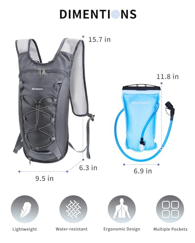 Blue Quartz Hydration Backpack with 2L Water Bladder, Hiking Water Pack with Insulated Compartment for Women Men, Lightweight Cycling Daypack with Phone Pocket, Hydration Pack for Running,Biking - color: Grey