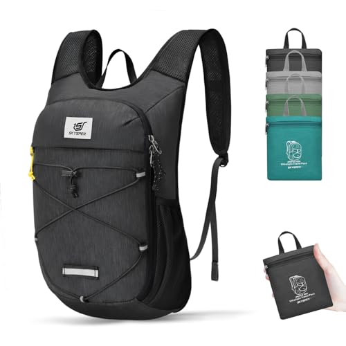 SKYSPER Foldable Hiking Backpack - 10L/15L Small Lightweight Daypack Breathable Travel Backpacks - color: Black, size: 15 l