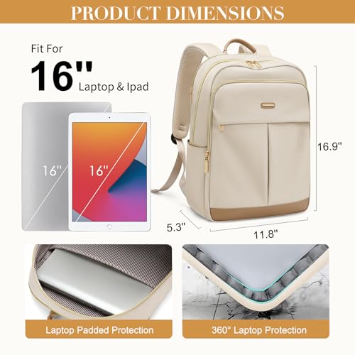 VNINE Laptop Backpack for Women 16 Inch Work Bag with Laptop Compartment Large Travel College Backpack | with Laptop Compartment - color: Beige