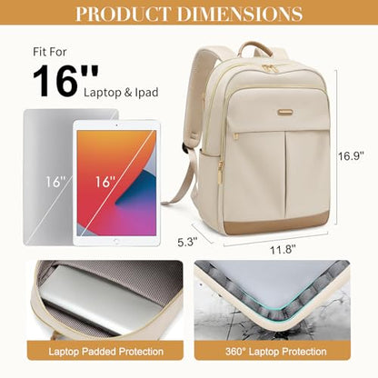 VNINE Laptop Backpack for Women 16 Inch Work Bag with Laptop Compartment Large Travel College Backpack | with Laptop Compartment - color: Beige