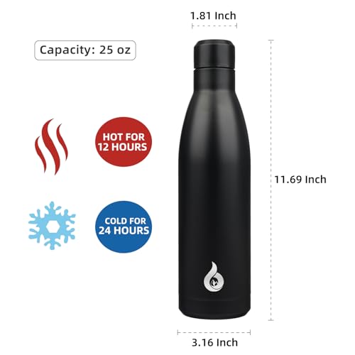 BJPKPK 25 oz Insulated Stainless Steel Water Bottle, Metal Sports Flask - color: Midnight Black, size: 25 Ounces