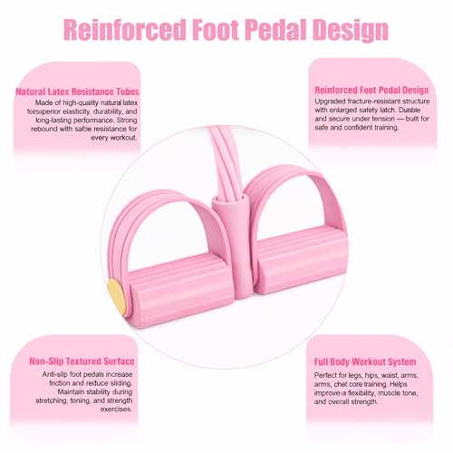 8-Tube Pedal Resistance Band with Handles, Multifunctional Pedal Resistance Band Made of Natural Rubber, Fashion Puller Exercise Equipment for Full Body Strength, Toning & Stretching - color: Pink