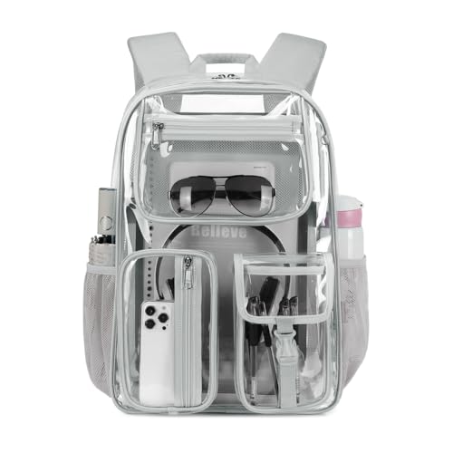 Cusangel Heavy Duty Clear Backpack Clear BookBag,Stadium backpack 16 x11 x5inch TPU Large Capacity See Through Backpack for Sport Events,Travel (Grey) - color: Grey