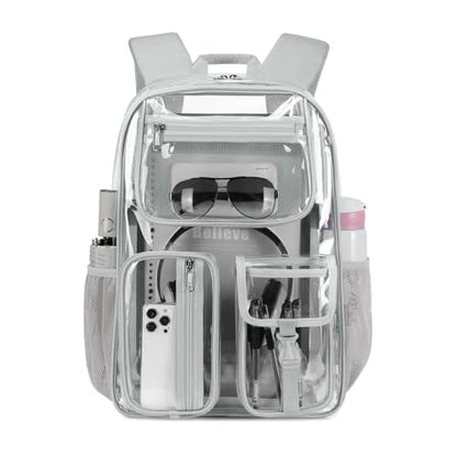 Cusangel Heavy Duty Clear Backpack,17.5 x13 x7inch TPU XLarge Capacity See Through Backpack for Sport Events,Travel (Grey 17.5in) - color: Grey-17.5in