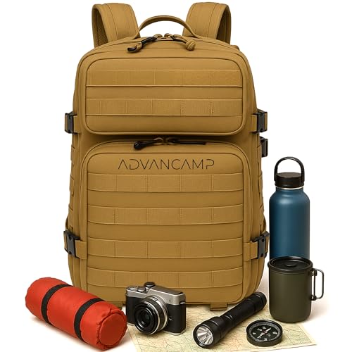 45L Military Tactical Backpack Large Day Pack for Men – MOLLE Rucking Assault Rucksack, Heavy-Duty Water-Resistant Bag for Hiking, Gym, Travel & Outdoor Adventures – Khaki - color: Khaki