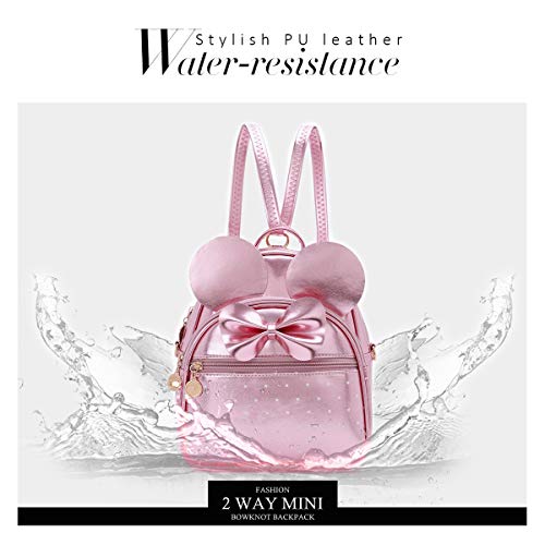 KL928 Girls Mini Backpack Bowknot Polka Dot Cute Small Daypacks Convertible Shoulder Bag Purse for Women - color: Fluorescent Pink