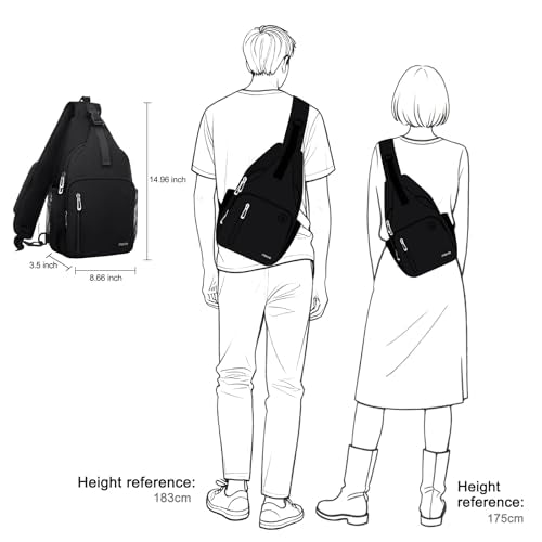 MOSISO Sling Backpack Bag, Crossbody Shoulder Bag Travel Hiking Daypack Chest Bag with Front Square Pocket&USB Charging Port - color: Black