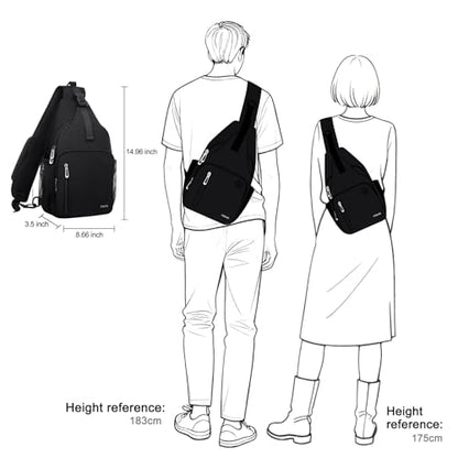 MOSISO Sling Backpack Bag, Crossbody Shoulder Bag Travel Hiking Daypack Chest Bag with Front Square Pocket&USB Charging Port - color: Black