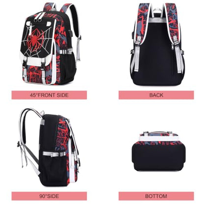Bevalsa Backpack for Boys, Cool Luminous Boys Backpack with Sling Bag, Lunch Box & Pen Case, School Bags for Kids Children Teens Elementary Middle Schools, Bookbag Glow In The Dark (Spider) - color: Spider