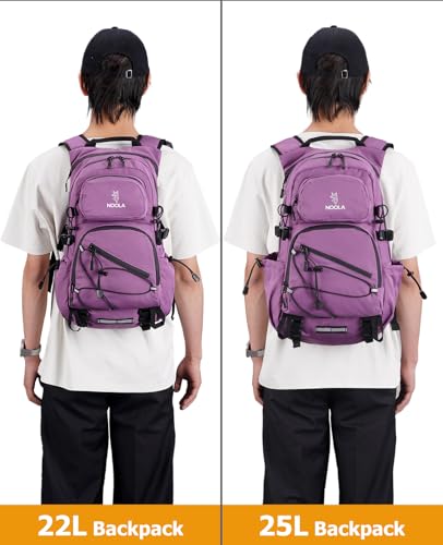 NOOLA Hydration Backpack with 3L Water Bladder - 25L Water Backpack for Hiking, Cycling, Running, Biking - Lightweight Hiking Pack Bag with Rain Cover, Phone Holder and Trekking Pole Holders, Purple - color: Purple, size: 25 Liters