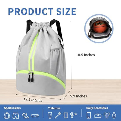 JELUTAR Drawstring Backpack Gym Bag with Shoes Compartment, Grey - color: Grey, size: Large