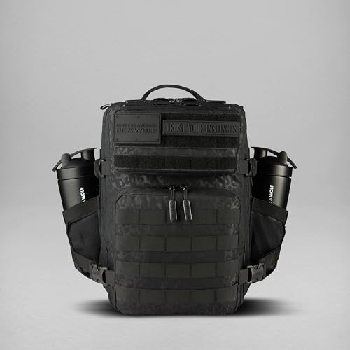WOLFpak 25L Athletic Gym Backpack - Durable 1000D Waterproof Oxford Material with MOLLE Webbing, Laptop Pocket - color: Black Leopard