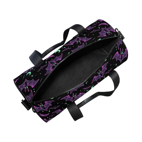 MNSRUU Sports Duffel Bags, Neon Purple and Bats Stars and Moons Athletic Gym Bag Overnight Workout Travel Tote Luggage for Men Women Yoga - color: Bats A8890