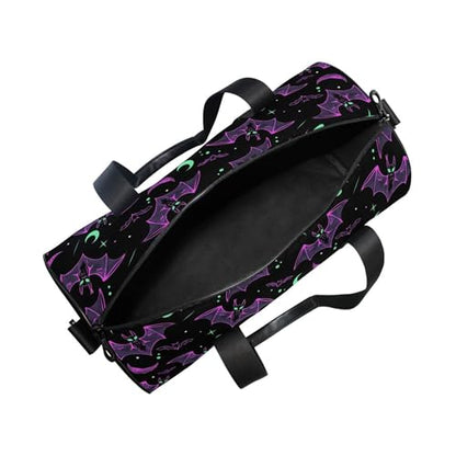 MNSRUU Sports Duffel Bags, Neon Purple and Bats Stars and Moons Athletic Gym Bag Overnight Workout Travel Tote Luggage for Men Women Yoga - color: Bats A8890
