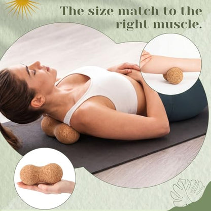 Novabright 2 Pcs Cork Peanut Massage Ball Double Lacrosse Ball Peanut Roller for Myofascial Release, Muscle Relaxation Acupoint Massager for Back, Shoulder, Feet Pain Relief (4.7 Inches) - size: 4.7 Inch