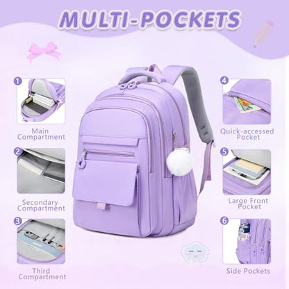 GeeWin Backpacks for Girls, Girls Backpack with Lunch Box & Pencil Case Set, 17 Inch Waterproof Girl Bookbag with Lots of Pockets for Kids, Teens, Elementary Middle High College School Student(Purple) - color: Purple