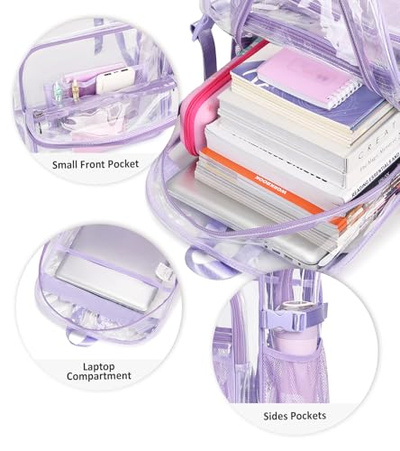 abshoo Big Heavy Duty Clear Backpack for School Girls Transparent Bookbag for Middle High School (Purple) - color: Purple