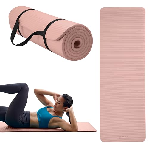 Gaiam Yoga Mat, Pilates & Exercise Mat, Thick Mat 2/5" (10mm) Workout Mat with Easy-Cinch Carrying Strap for Home & Gym Workouts - color: French Rose
