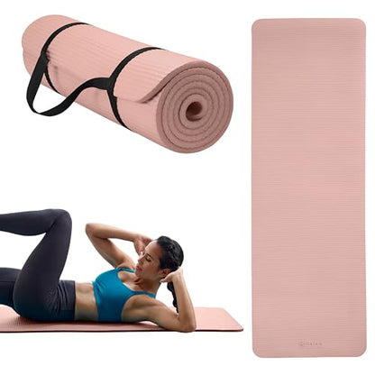 Gaiam Yoga Mat, Pilates & Exercise Mat, Thick Mat 2/5" (10mm) Workout Mat with Easy-Cinch Carrying Strap for Home & Gym Workouts - color: French Rose