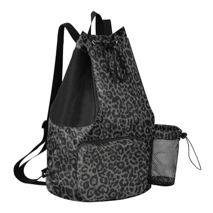 Bolaz Beach Drawstring Backpack Mesh Swim Bag for Women Men Gray Leopard Cheetah Swimming Gym with Wet Pocket Packable Sports - color: Gray Leopard Cheetah