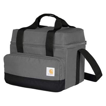 Carhartt Insulated Two Compartment Cooler, Durable Water Repellent Material W/Front Zippered Pocket for Camping, Beach & Travel - color: Gravel, style: 18 Can