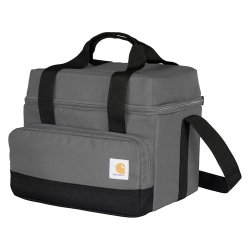 Carhartt Insulated Two Compartment Cooler, Durable Water Repellent Material W/Front Zippered Pocket for Camping, Beach & Travel - color: Gravel, style: 18 Can
