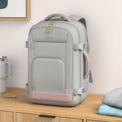 LOVEVOOK Large Travel Backpack For Women, 50L Carry On Backpack Flight Approved, TSA Personal Item Bag, Waterproof Laptop Backpack Fits 18 Inch Laptop, Business Weekender Overnight With 3 Cubes, Grey - color: Pink-grey, size: 50l-18 Inch-4pcs