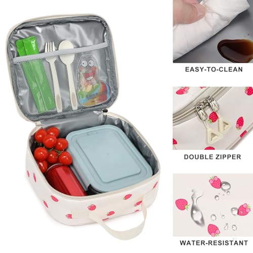 Phaoullzon Teen Girls School Backpack with Lunch Box for Boys, College Aesthetic Laptop Bookbag for Women - color: Strawberry
