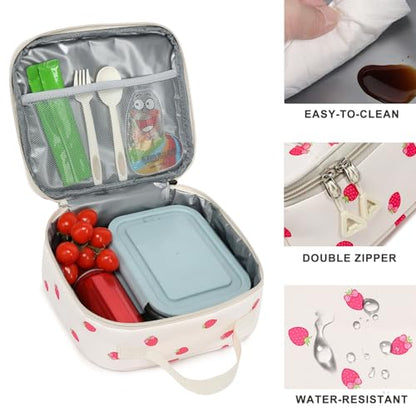 Phaoullzon Teen Girls School Backpack with Lunch Box for Boys, College Aesthetic Laptop Bookbag for Women - color: Strawberry