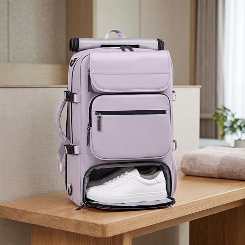 Travel BackpackWaterResistant Large LaptopBackpack with Shoe CompartmentMulti-Pocket Carry On Backpack for Business Work Trip - color: Purple