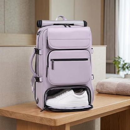 Travel BackpackWaterResistant Large LaptopBackpack with Shoe CompartmentMulti-Pocket Carry On Backpack for Business Work Trip - color: Purple
