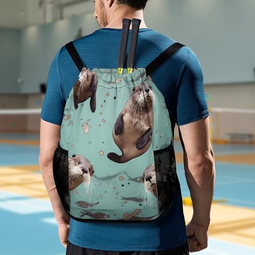 Drawstring Gym Backpack with Shoe Compartment And Wet Pocket, 28L Lightweight Waterproof Otters Sports Backpack for Workout Swim Beach Travel String Bag for Men Women