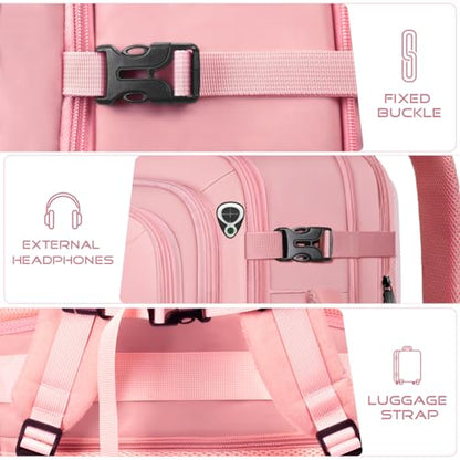 Travel Backpack for Women, 52L Carry On Backpack, Extra Large Expandable Travel Bag, 18.4 Inch TSA Flight Approved Luggage Personal Item Size with USB, Teacher Business Daypack, Pink - color: Pink