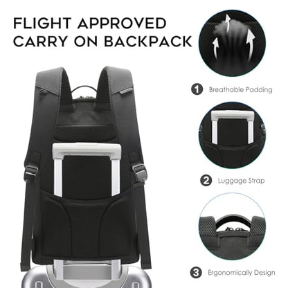 BANGE Commute backpack can hold 15.6 inch laptop,Flight approved carry on backpack for men and woman - color: Black