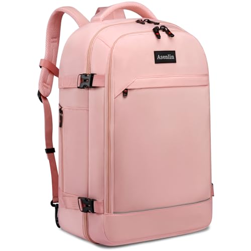 Asenlin Travel Backpack for Women Men,Flight Approved Carry On Luggage 30L Water Resistant Business Laptop Backpacks Fits TSA 15.6 Inch Computer College Weekender Outdoor Hiking-Pink - color: Pink-15, size: 15-inch