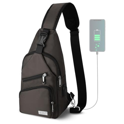 AMJ Crossbody Sling Bag Men Women, Casual Shoulder Backpack, Chest Daypack Satchel for Hiking Travel - color: Brown, size: Small