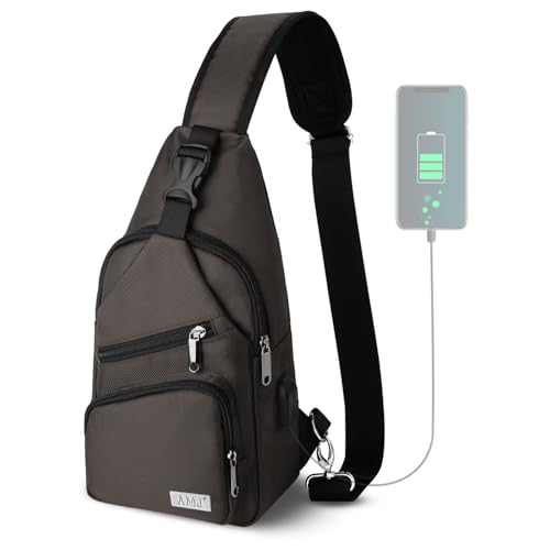 AMJ Crossbody Sling Bag Men Women, Casual Shoulder Backpack, Chest Daypack Satchel for Hiking Travel - color: Brown, size: Large