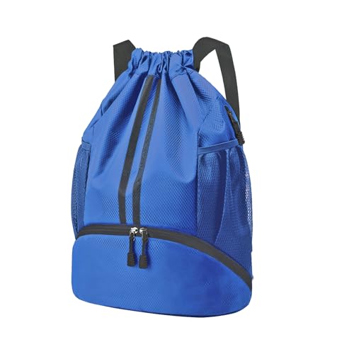 Hoedia Sports Drawstring Backpack - String Swim Gym Bag with Shoes Compartment and Wet Proof Pocket for Women and Men, Blue - color: Blue, size: Medium