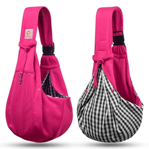 TOMKAS Dog Sling Carrier for Small Dogs Puppy Carrier for Small Dogs (Rose red, Adjustable Strap for 3-10 lbs & Zipper Pocket) - color: Rosered