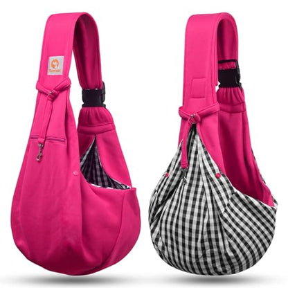 TOMKAS Dog Sling Carrier for Small Dogs Puppy Carrier for Small Dogs (Rose red, Adjustable Strap for 3-10 lbs & Zipper Pocket) - color: Rosered