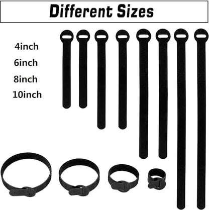 150PCS Reusable Cable Ties - 4+6+8+10inch Multi-Purpose Cable management Hook & Loop Cable Straps Wire Ties,Adjustable Fastening Cord Organizer,Cable Organizer for Home,Office and Data Centers,Black - size: 4"+6"+8"+10"(150 Pack)